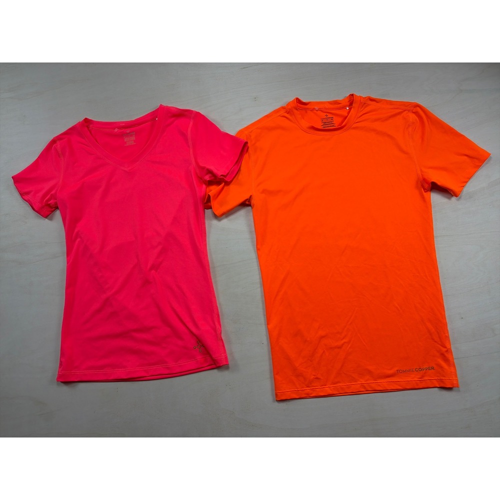 Tommie Copper Compression Shirts Set Neon Pink V-Neck Orange Crew Neck Small